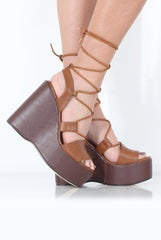 Tan Tie Up Wedges - Dayna
