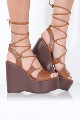 Tan Tie Up Wedges - Dayna