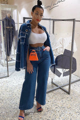 Mid Wash Denim Frayed Eyelet Detail Jacket - Daytona