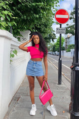 Pink Rib High Neck Crop Top - Talina