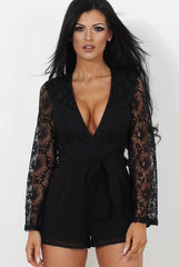 Renae Black Lace Sleeve Playsuit