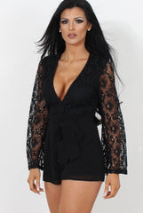 Renae Black Lace Sleeve Playsuit