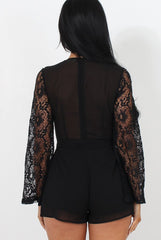 Renae Black Lace Sleeve Playsuit
