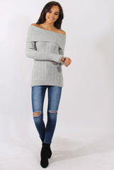 Grey Cable Knit Bardot Top - Deakin