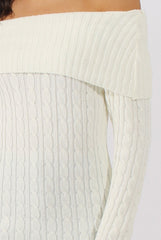 White Cable Knit Bardot Top - Deakin