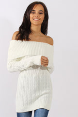White Cable Knit Bardot Top - Deakin