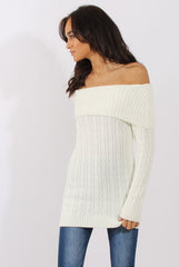 White Cable Knit Bardot Top - Deakin