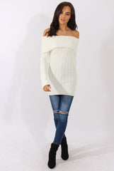 White Cable Knit Bardot Top - Deakin