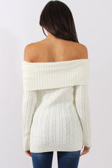 White Cable Knit Bardot Top - Deakin