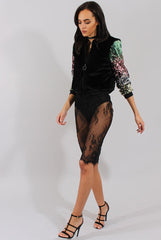 Black Faux Fur Sequined Bomber - Deana