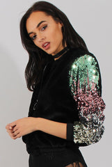 Black Faux Fur Sequined Bomber - Deana