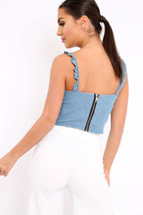 Denim Ruffle Crop Top - Debby