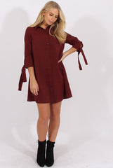 Wine Suede Tie Cuff Oversized Shirt Dress - Deborah