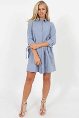Dusky Blue Suede Tie Cuff Oversized Shirt Dress - Deborah