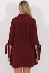 Wine Suede Tie Cuff Oversized Shirt Dress - Deborah