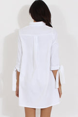 White Suede Tie Cuff Oversized Shirt Dress - Deborah