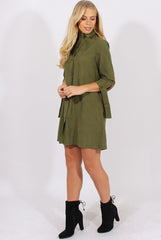 Khaki Suede Tie Cuff Oversized Shirt Dress - Deborah