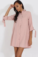 Dusky Pink Suede Tie Cuff Oversized Shirt Dress - Deborah