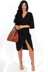 Debra Black V Neck Crossover Dress