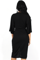 Debra Black V Neck Crossover Dress