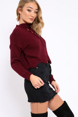 Wine Lace up Jumper - Deena