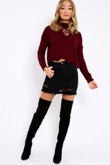 Wine Lace up Jumper - Deena