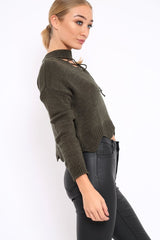 Khaki Lace up Jumper - Deena
