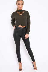 Khaki Lace up Jumper - Deena