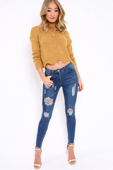 Mustard Lace up Jumper - Deena