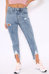 Distressed Split Hem Mom Jeans - Dekota