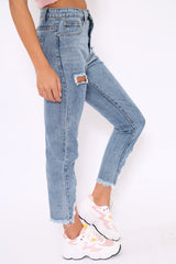Distressed Split Hem Mom Jeans - Dekota