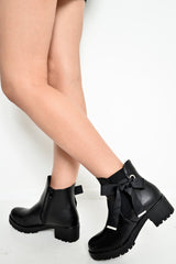 Black PU Bow Detail Chunky Chelsea Boots - Daleisa