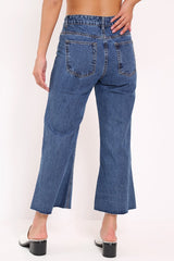 Blue Denim Wash Wide Leg Jeans - Deliliah