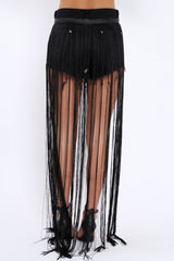Black Long Length Tassel Skirt - Delina