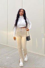 Stone Ring Zip Front Split Side Crepe Trousers - Ashton