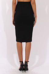 Black Ribbed High Waisted Midi Skirt - Della
