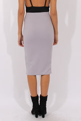 Lilac Ribbed High Waisted Midi Skirt - Della