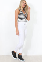 Black and White Stripped Tie Front Bodysuit- Delty