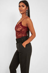 Wine Lace Open Back Bodysuit - Demani