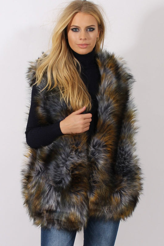 Greyish Blue Faux Fur Gilet - Demi