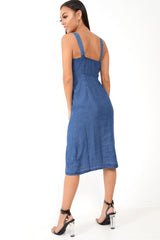 Denim Button Front Wide Strap Midi Dress - Raffaella