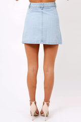 Denim Embroidered Button Front Skirt - River