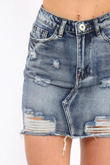 Blue Denim Rip Mini Skirt - Selenia