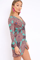 Green Paisley Print Slinky Wrap Dress - Denise