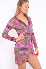 Pink Paisley Print Slinky Wrap Dress - Denise
