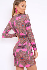 Pink Paisley Print Slinky Wrap Dress - Denise