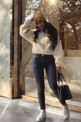 Cream Zip Front Teddy Jacket - Elena