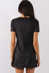 Black Suede Lace Up Eyelet Skater Dress - Desire