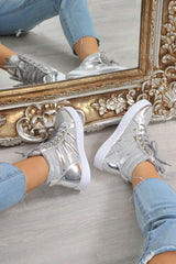Silver Metallic and Shimmer Effect High Top Lace Up Trainers - Dessie