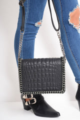 Black Quilted Chain Trim Handbag - Destani